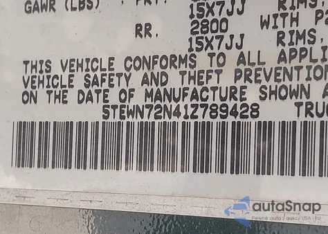 2001 Toyota Tacoma Xtracab z USA, uszkodzony, nr VIN 5TEWN72N41Z789428